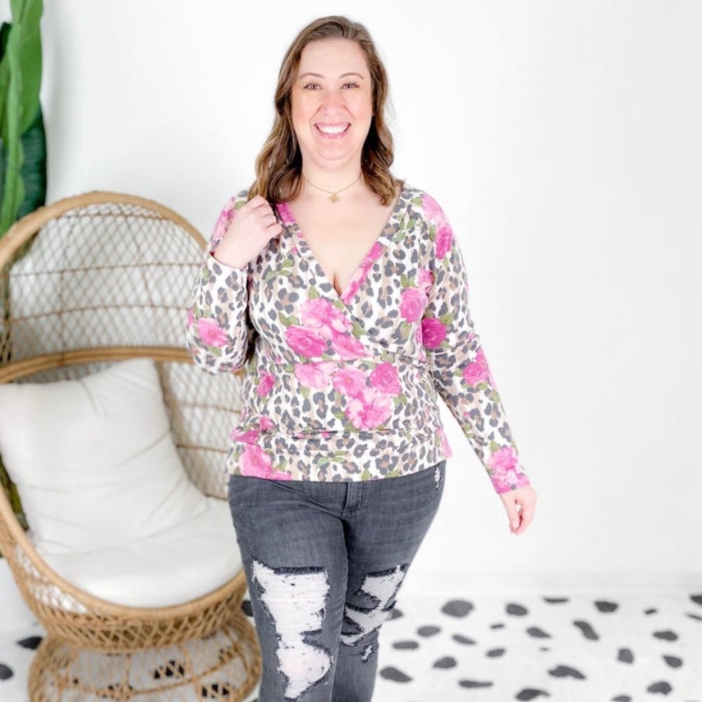 Wrap front kangaroo pocket top